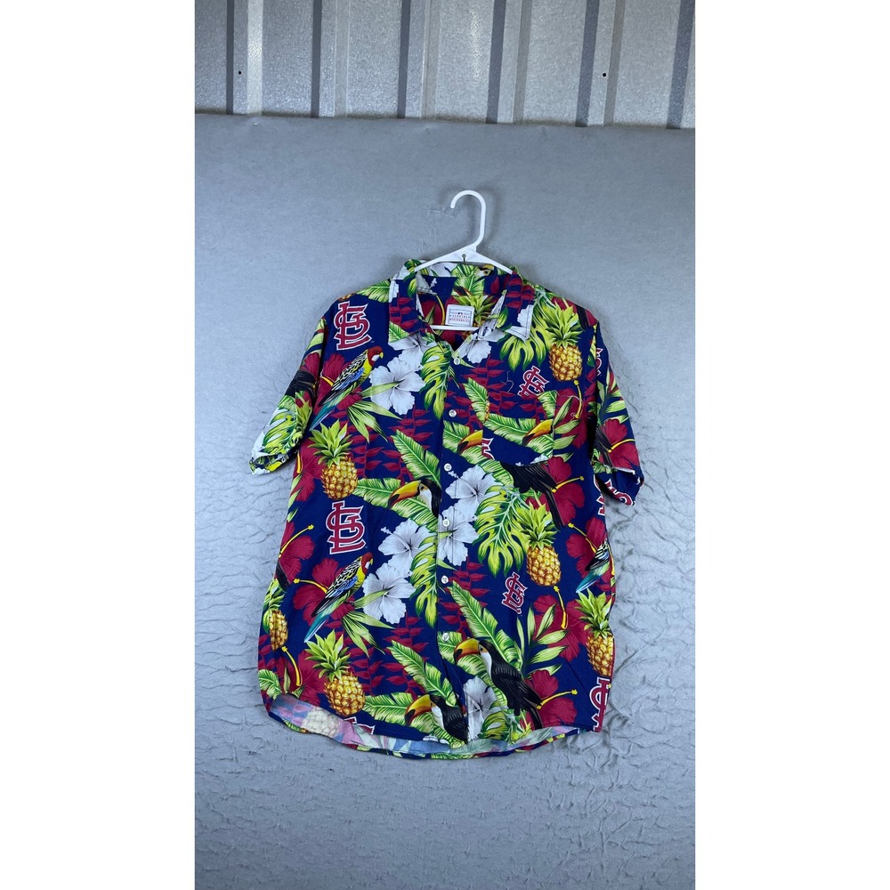 MLB St. Louis Cardinals Shirt Mens L Blue Excellent Tropical Toucan Aloha Print